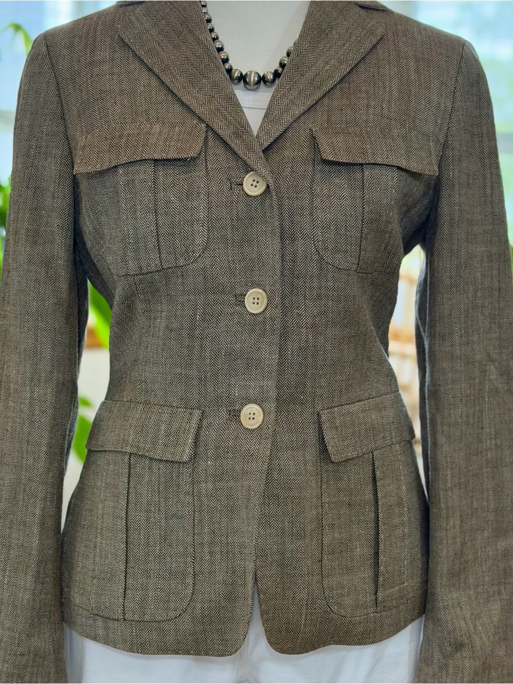 Brooks Brothers Blazer Wool Silk Linen Herringbone Jacket Size 4 S Spring Top
